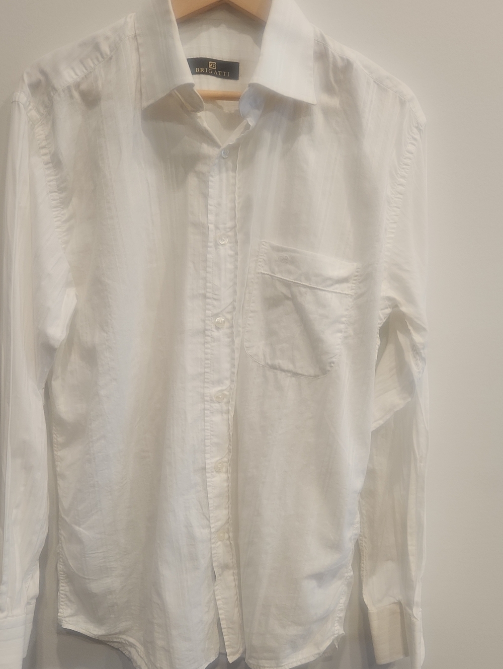 Men's White Long-Sleeve Button-Up Shirt Made in Italy 100% Cotton
